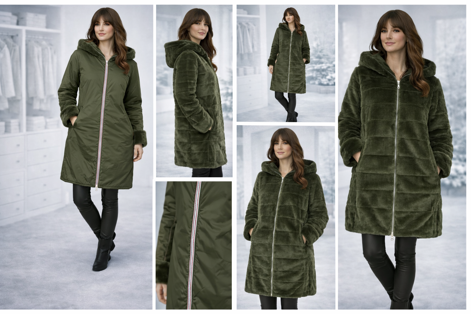 LAURA JO - Imperméable fourré réversible long (matelassé)- Kaki