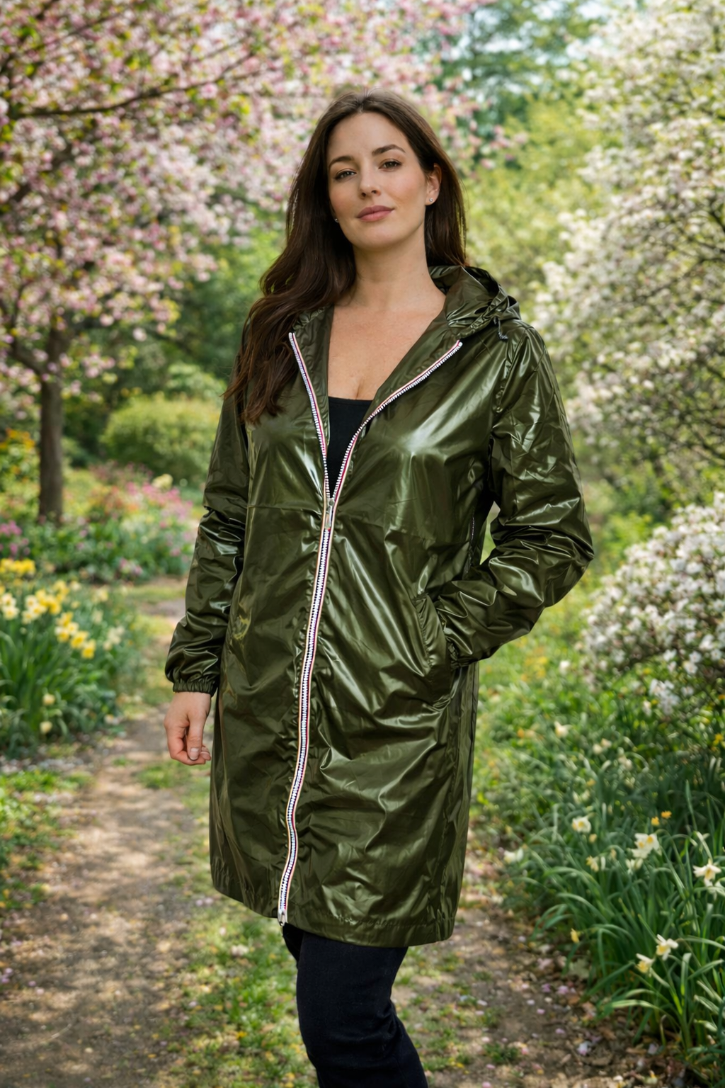 LAURA JO - Coupe-vent imperméable réversible long (Kaki)