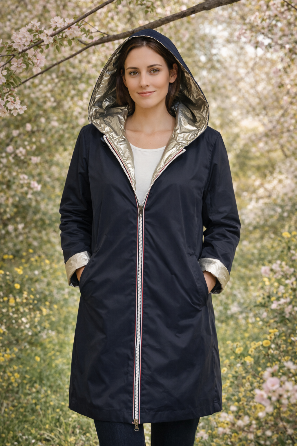 LAURA JO - Imperméable réversible long (Bleu)