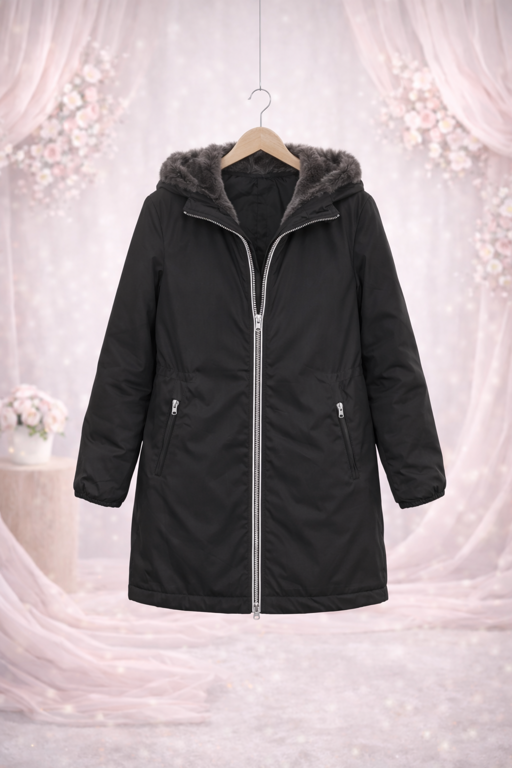 LAURA JO - Imperméable fourré long (Noir)