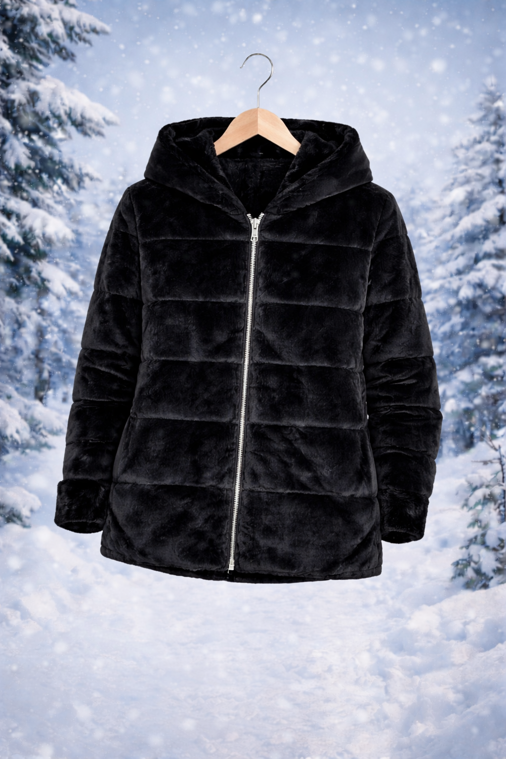 LAURA JO - Imperméable fourré matelassé réversible court (Noir)