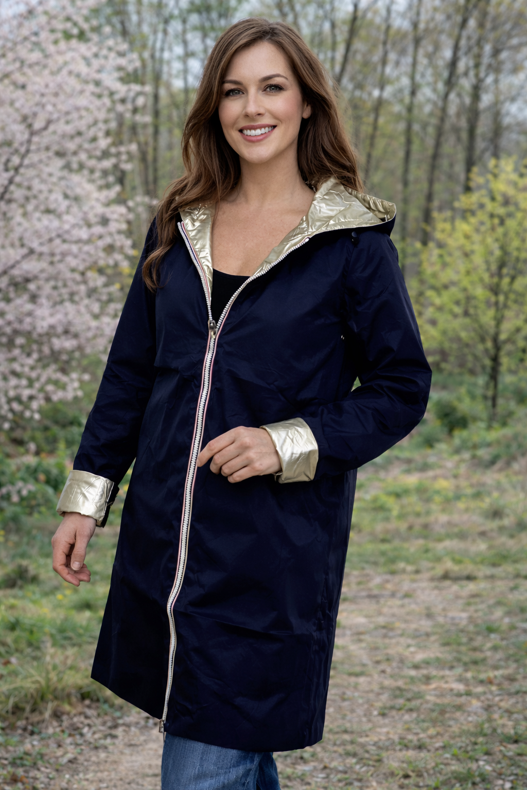 LAURA JO - Imperméable réversible long (Bleu)