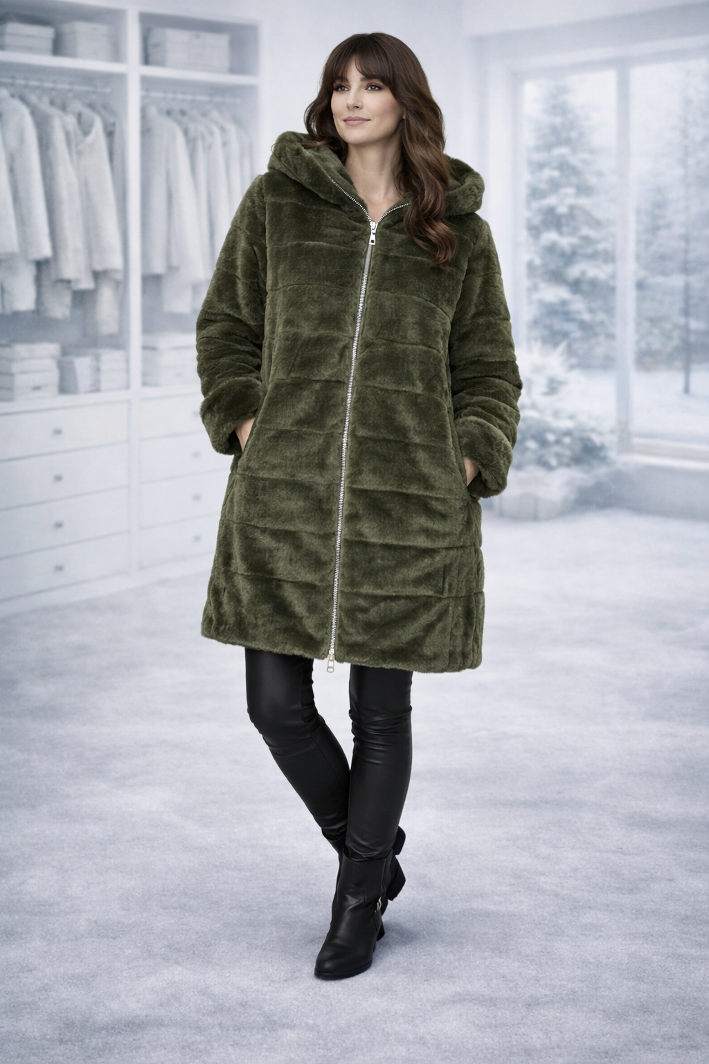 LAURA JO - Imperméable fourré réversible long (matelassé)- Kaki