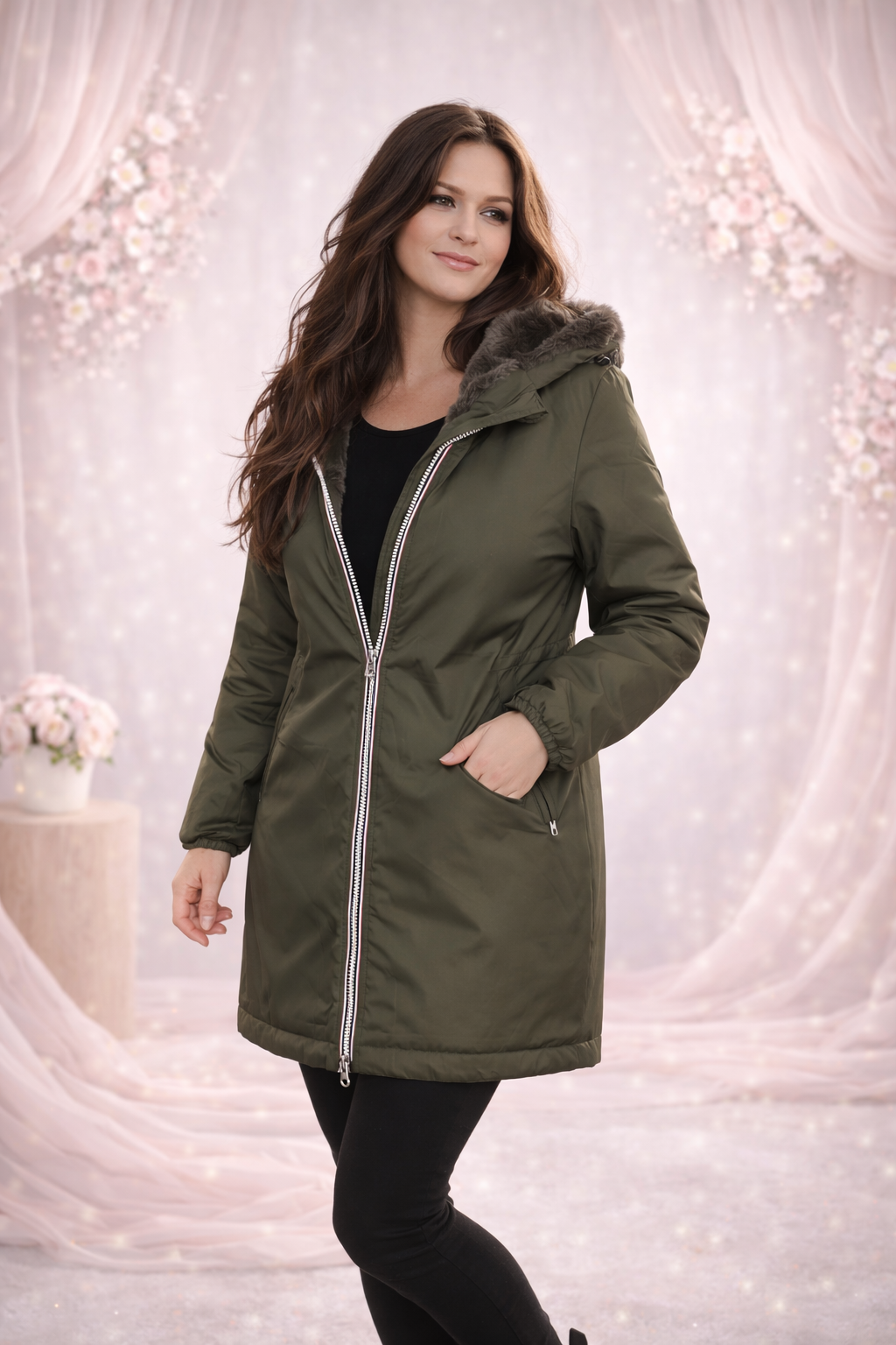 LAURA JO - Imperméable fourré long (Kaki)