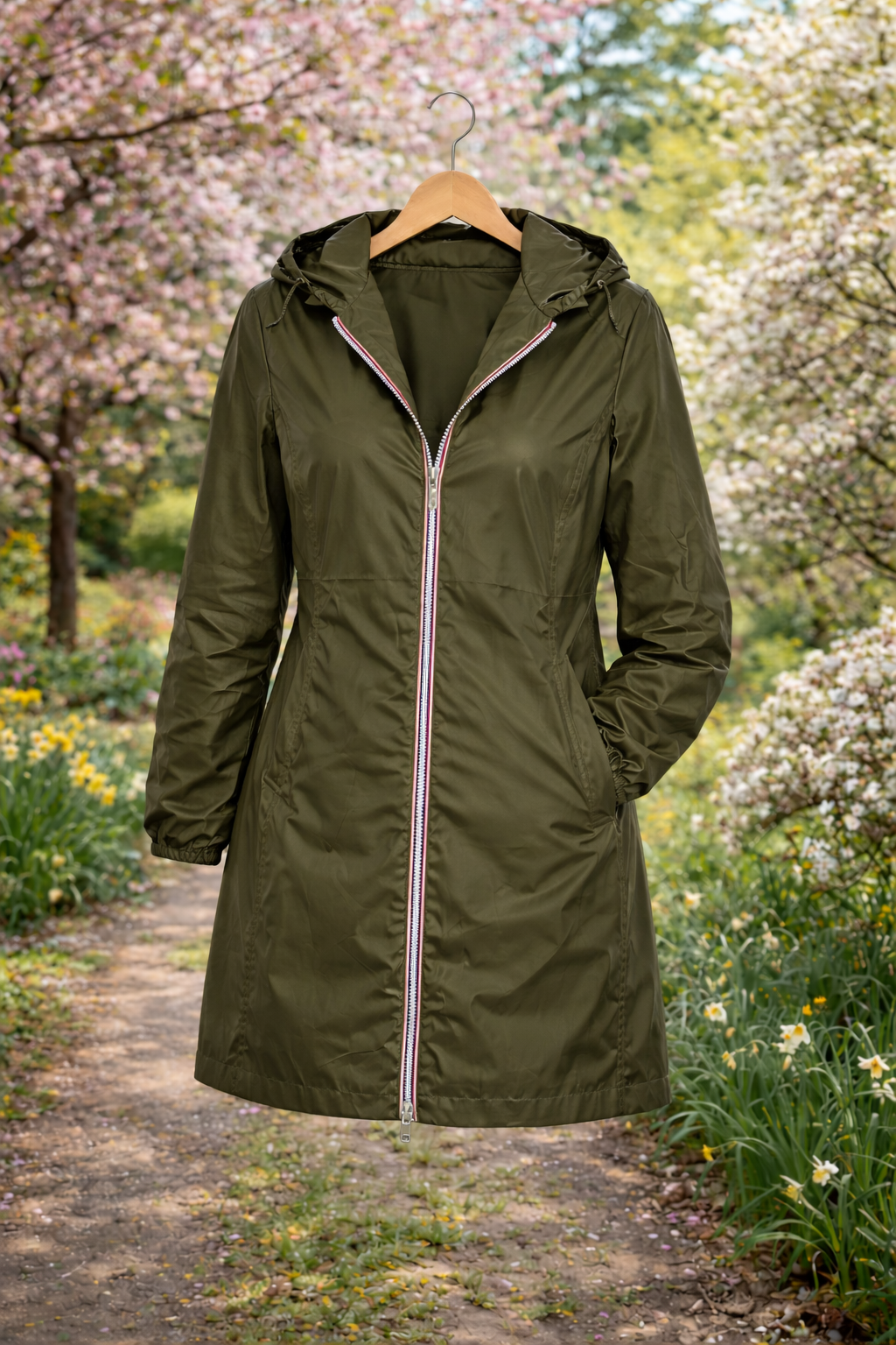 LAURA JO - Coupe-vent imperméable réversible long (Kaki)