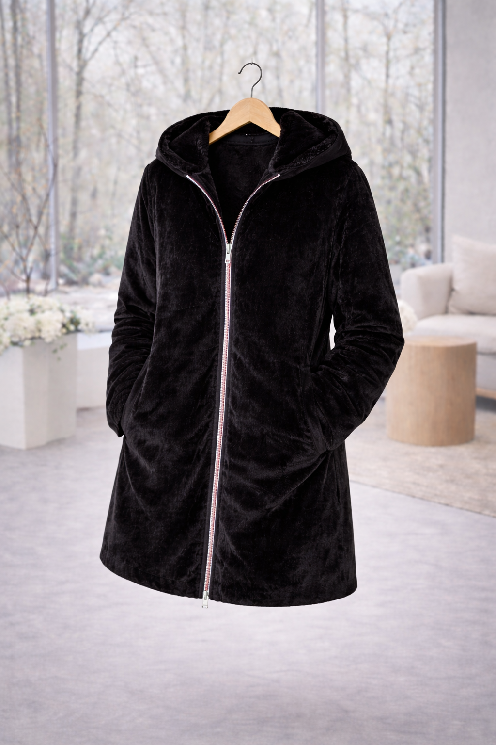 LAURA JO - Imperméable fourré réversible long (Noir)