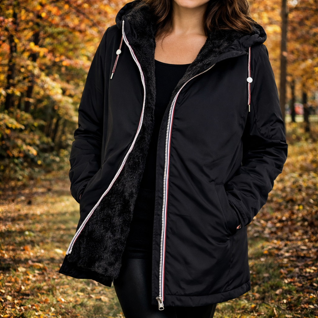 LAURA JO - Imperméable fourré mi-long (Noir)