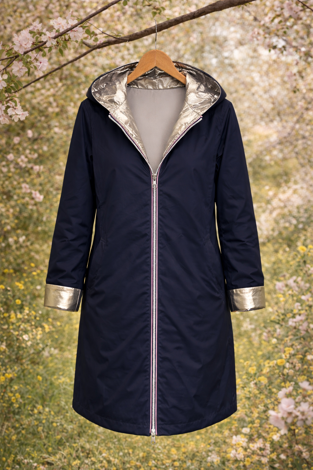 LAURA JO - Imperméable réversible long (Bleu)