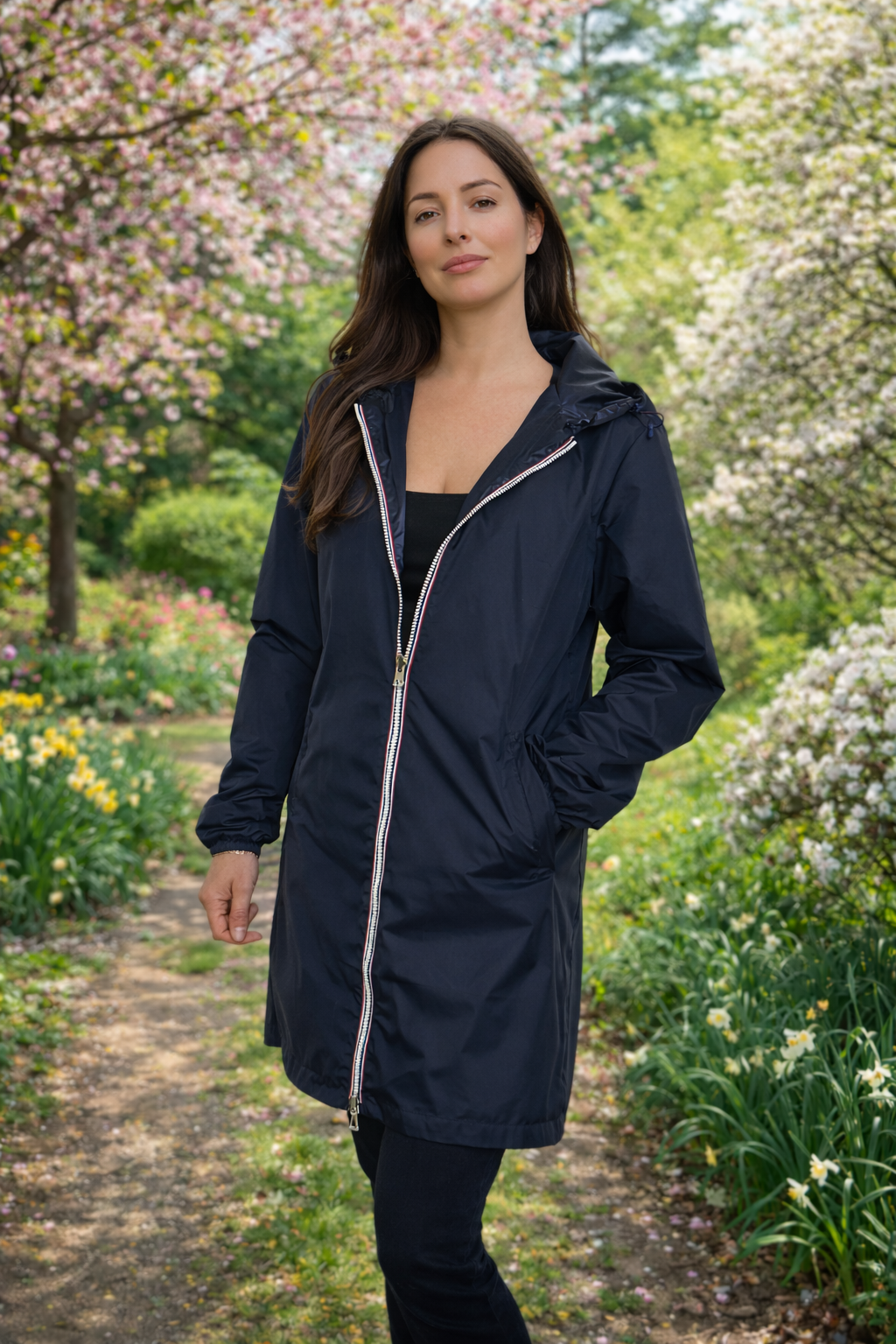 LAURA JO - Coupe-vent imperméable réversible long (Bleu)
