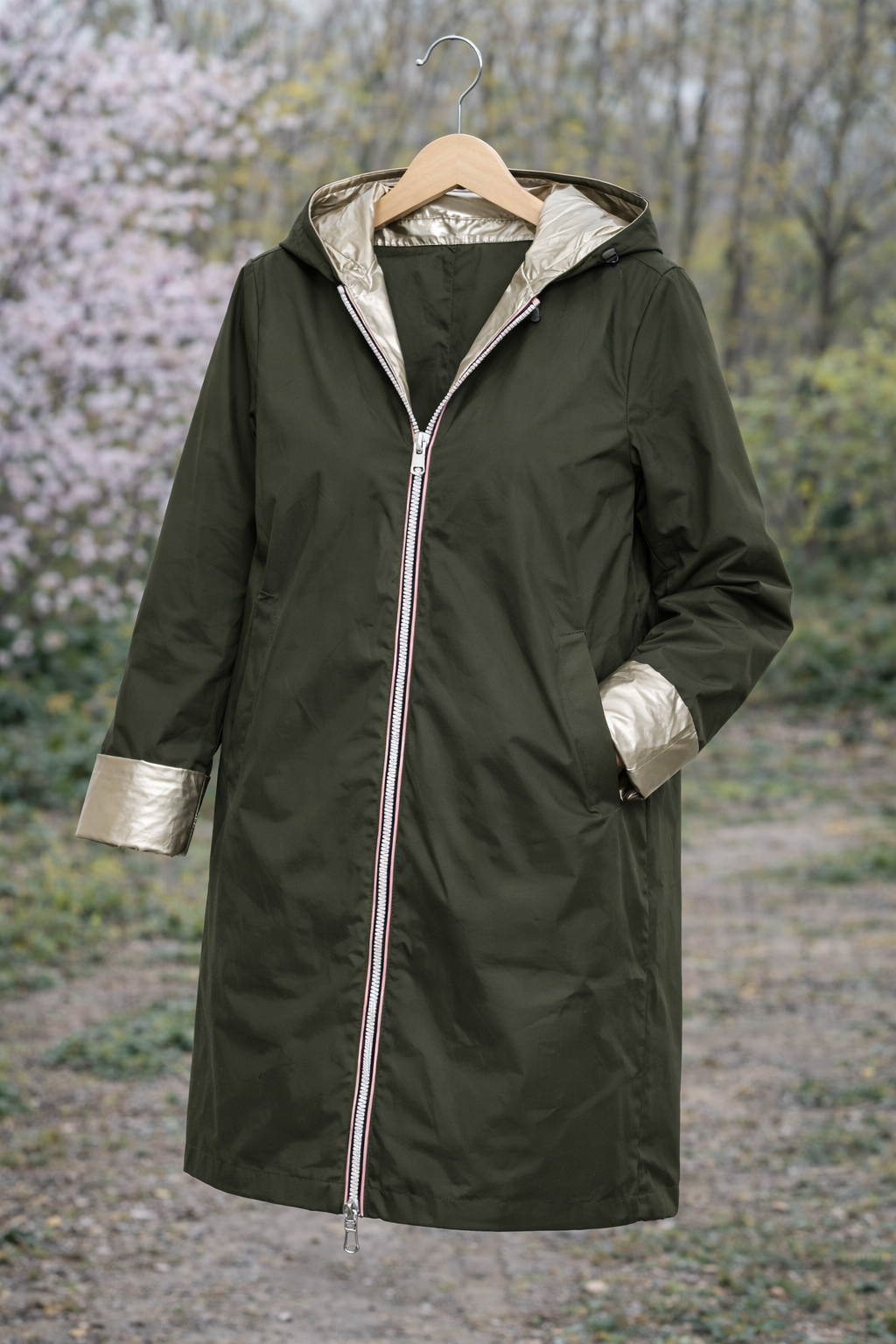 LAURA JO - Imperméable réversible long (Kaki)