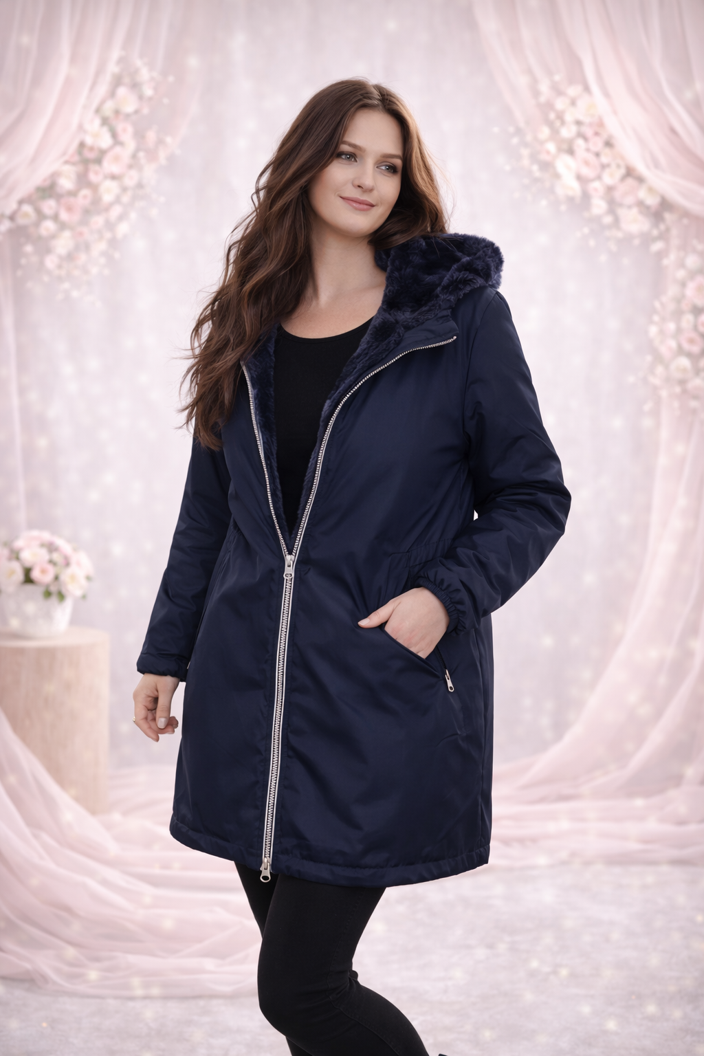 LAURA JO - Imperméable fourré long (Bleu)