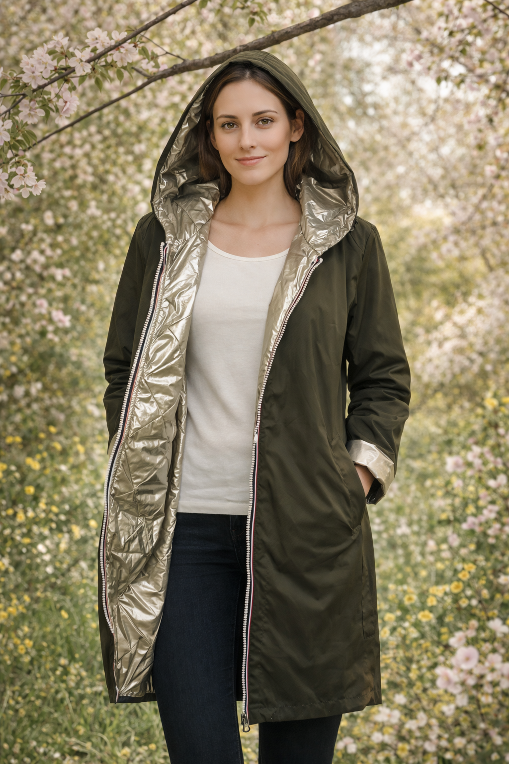 LAURA JO - Imperméable réversible long (Kaki)