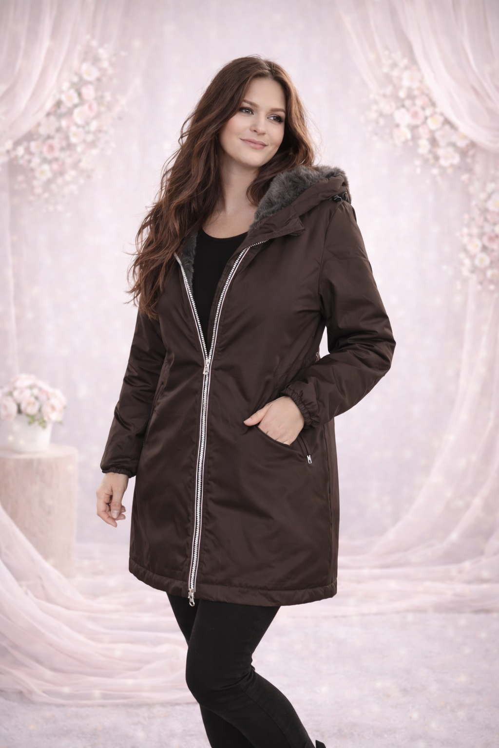 LAURA JO - Imperméable fourré long (Marron)