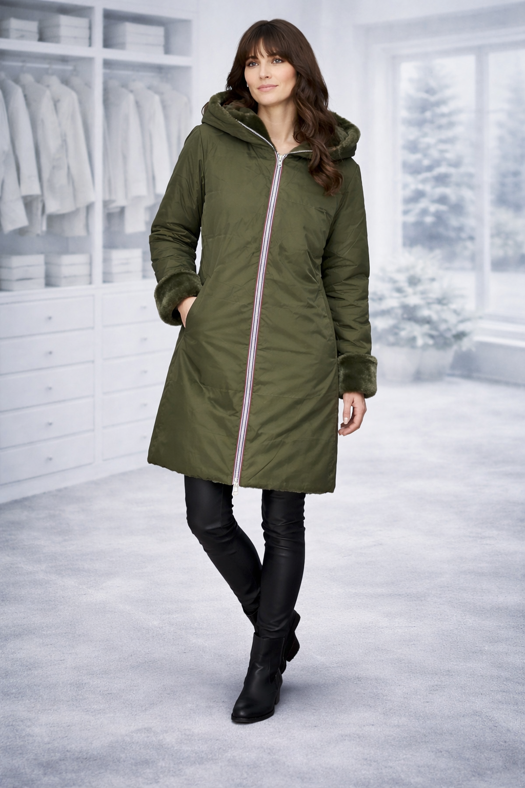 LAURA JO - Imperméable fourré réversible long (matelassé)- Kaki