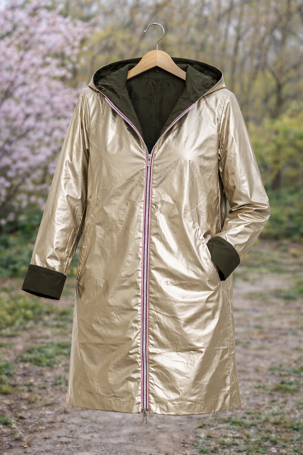 LAURA JO - Imperméable réversible long (Kaki)