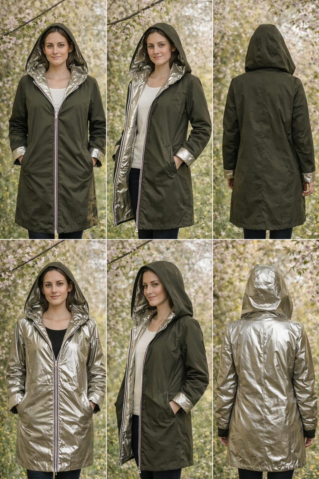 LAURA JO - Imperméable réversible long (Kaki)