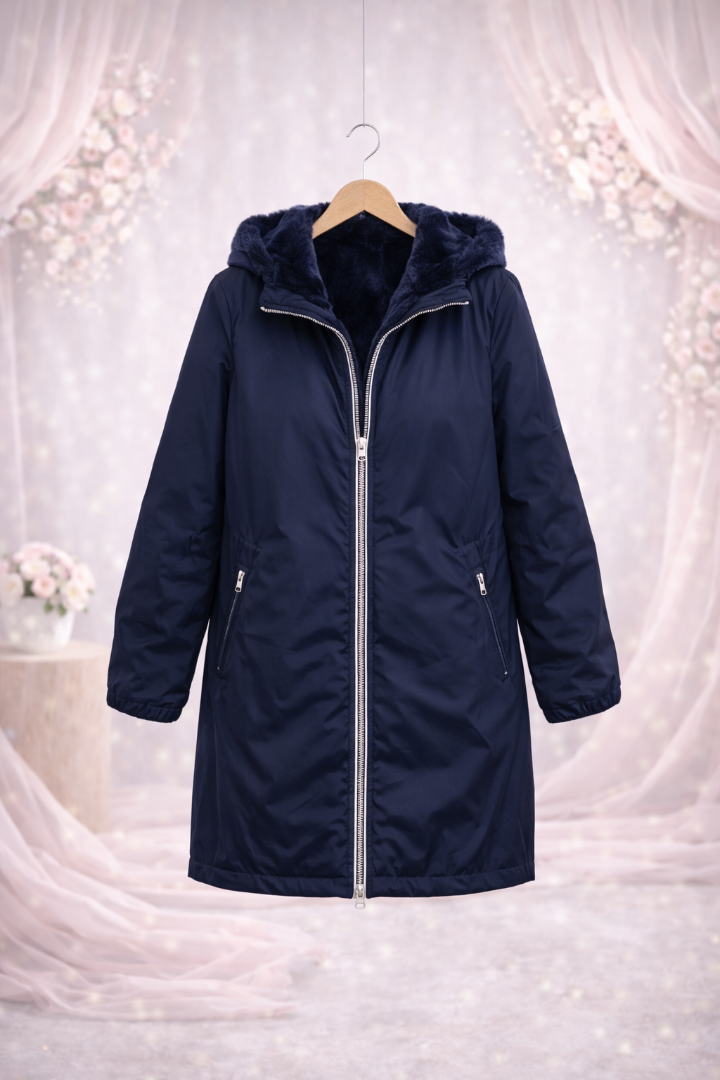 LAURA JO - Imperméable fourré long (Bleu)