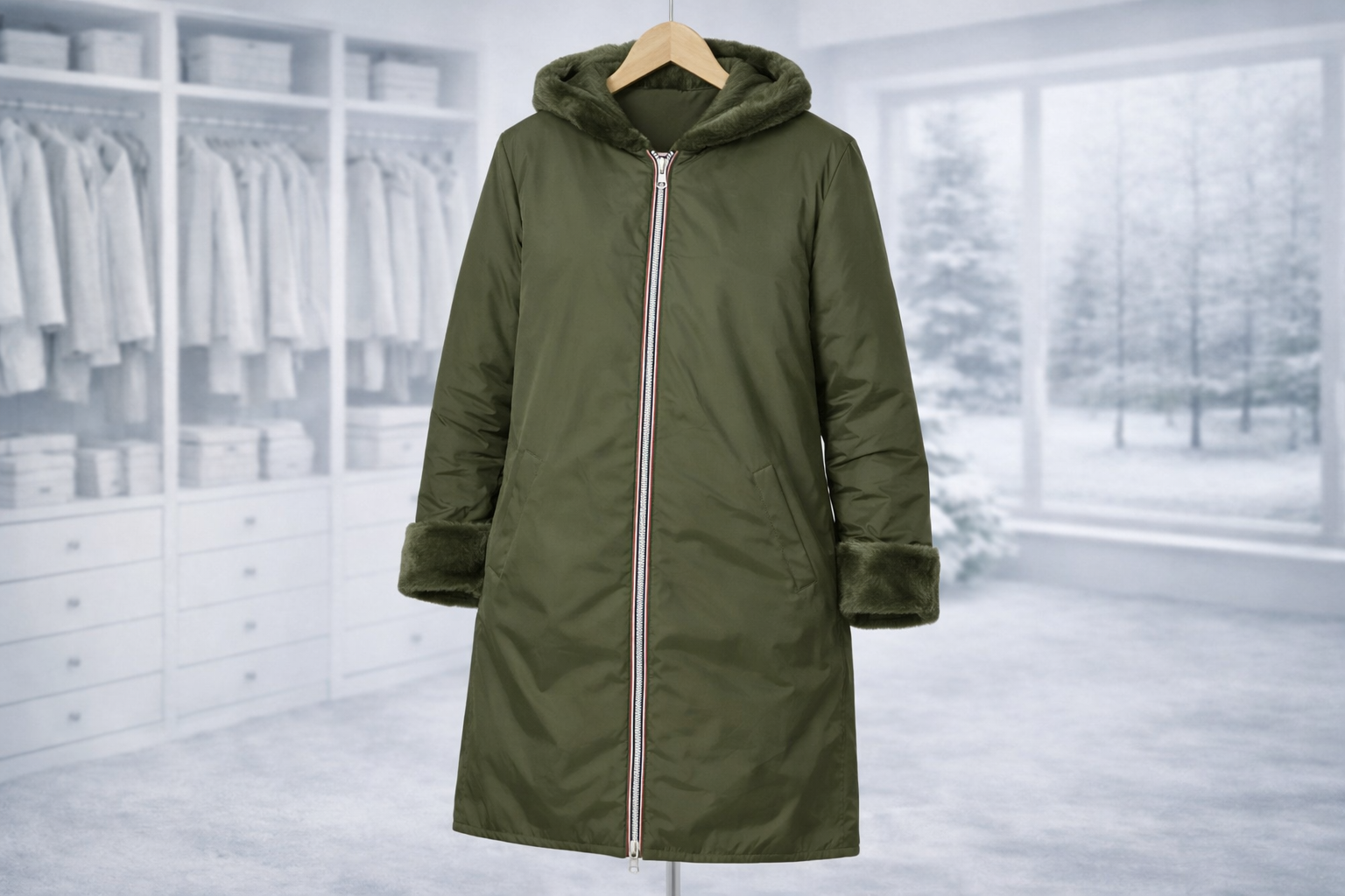 LAURA JO - Imperméable fourré réversible long (matelassé)- Kaki