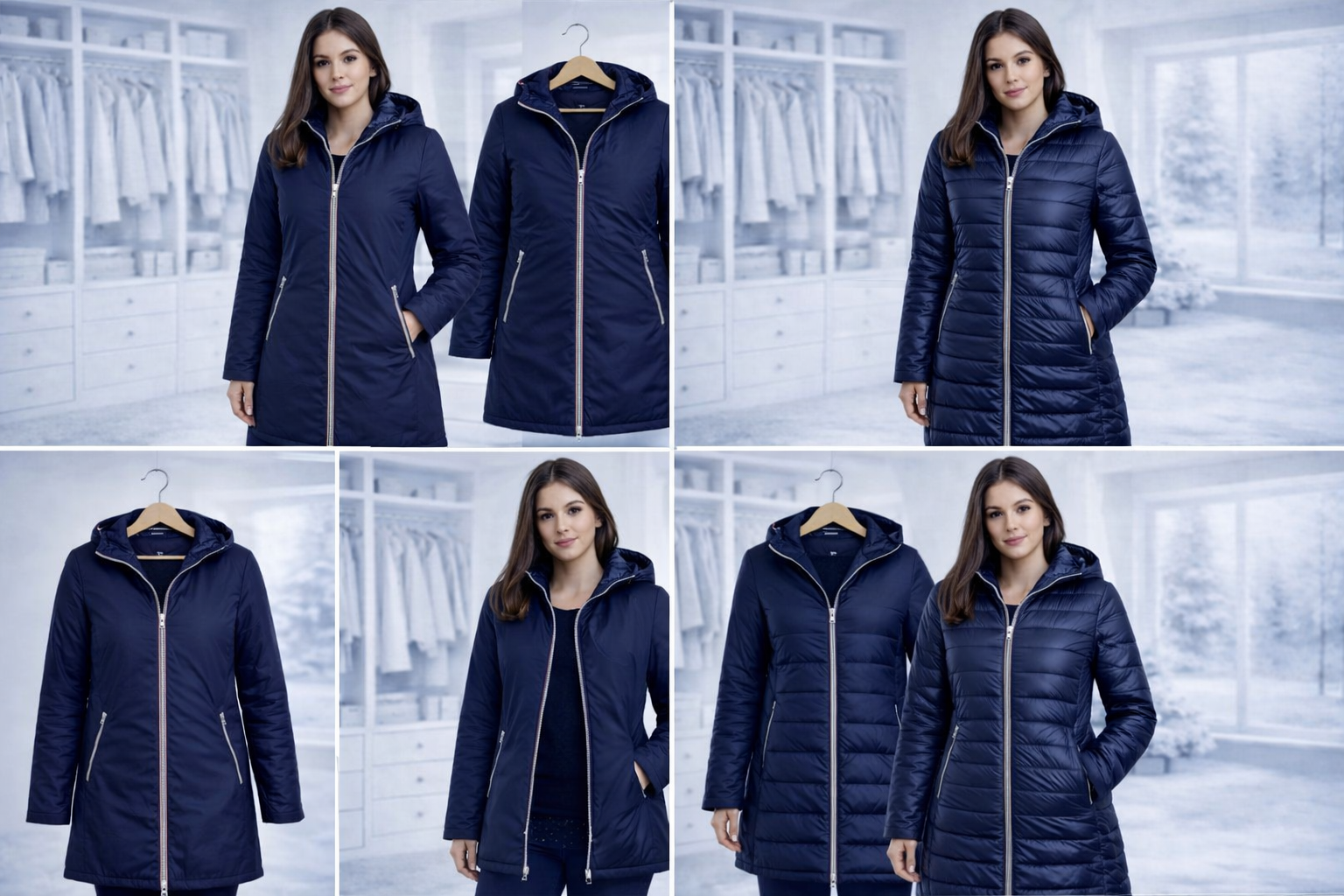 LAURA JO - Doudoune réversible longue brillante (Bleu)