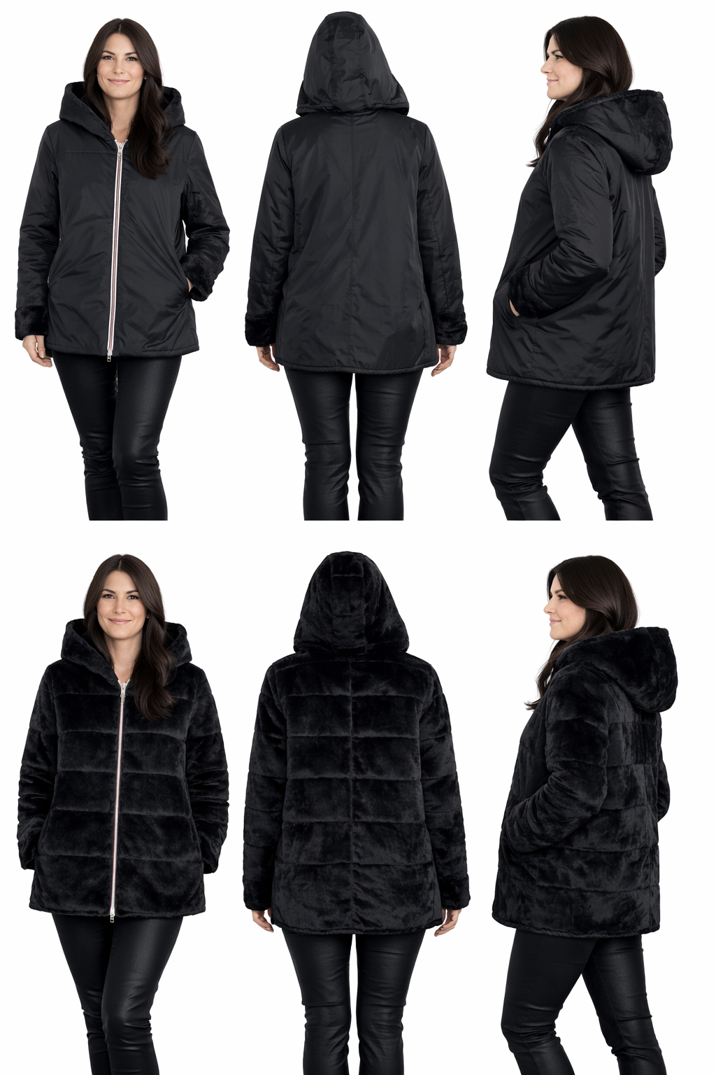 LAURA JO - Imperméable fourré matelassé réversible court (Noir)