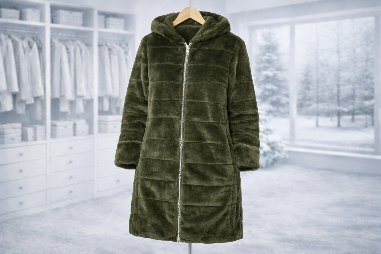 LAURA JO - Imperméable fourré réversible long (matelassé)- Kaki