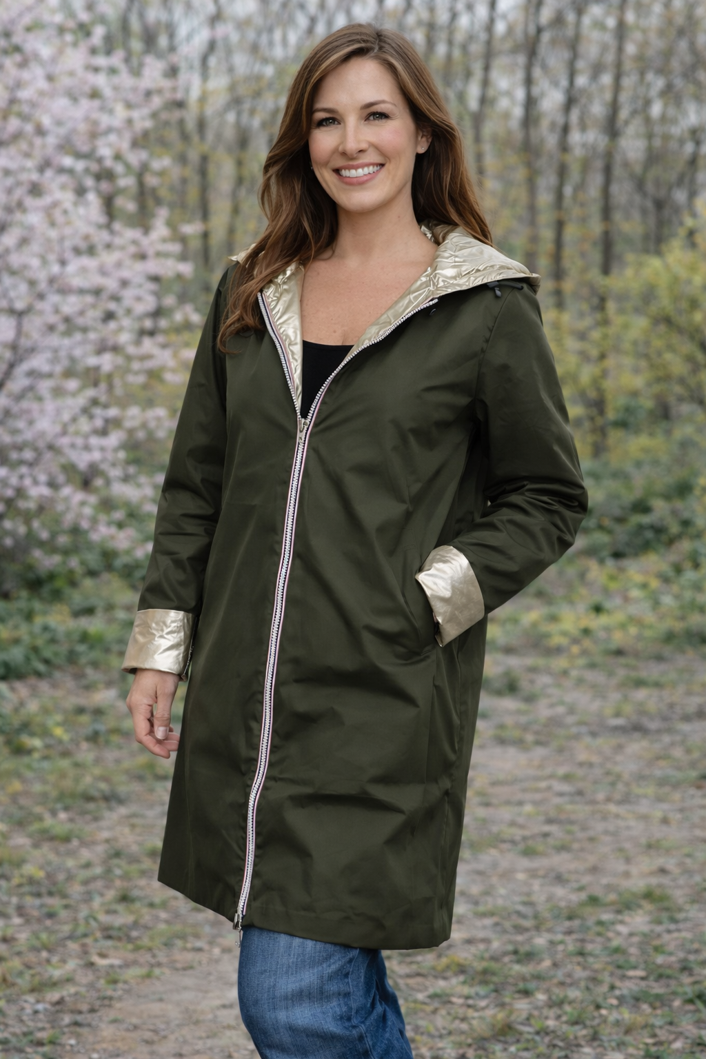 LAURA JO - Imperméable réversible long (Kaki)