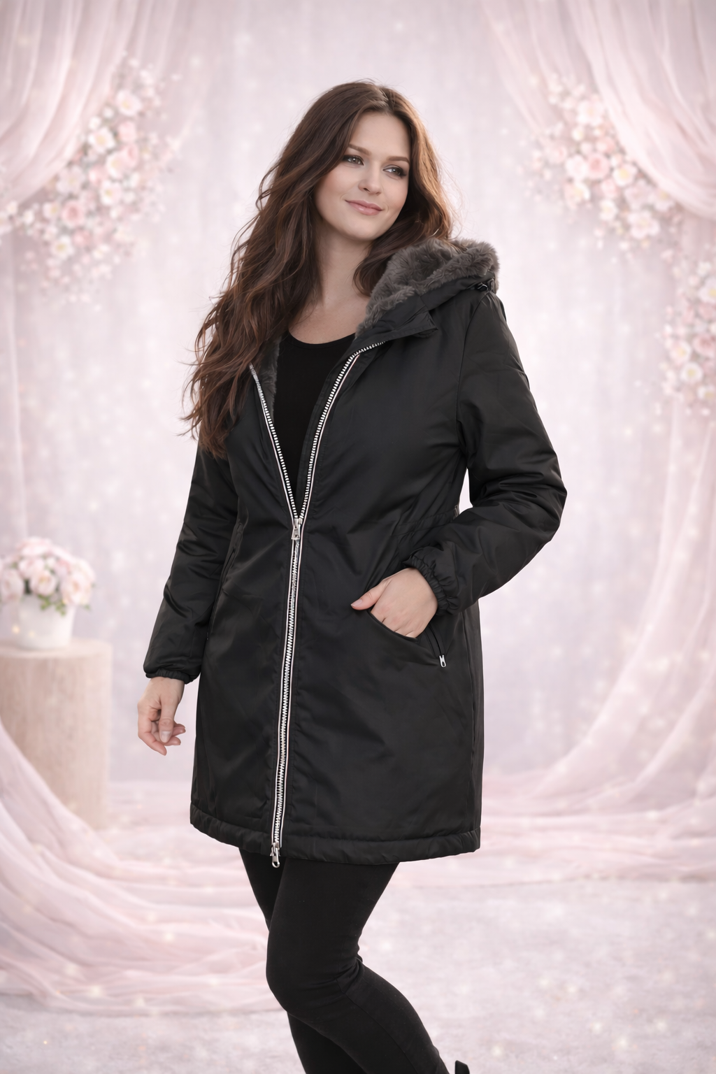LAURA JO - Imperméable fourré long (Noir)