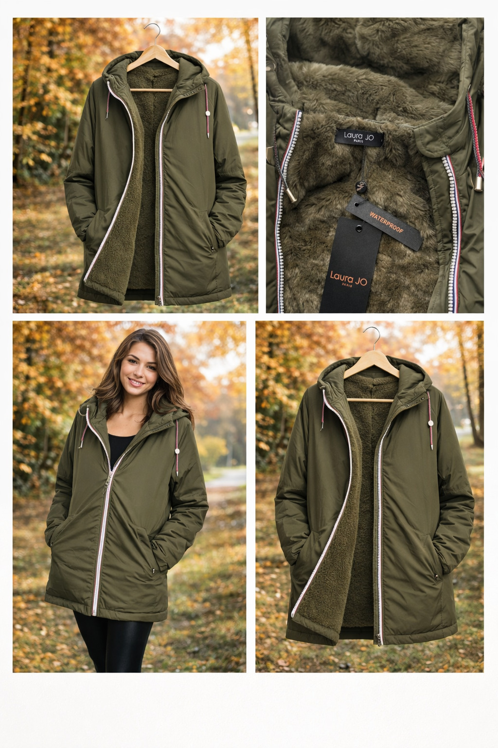 LAURA JO - Imperméable fourré mi-long (Kaki)