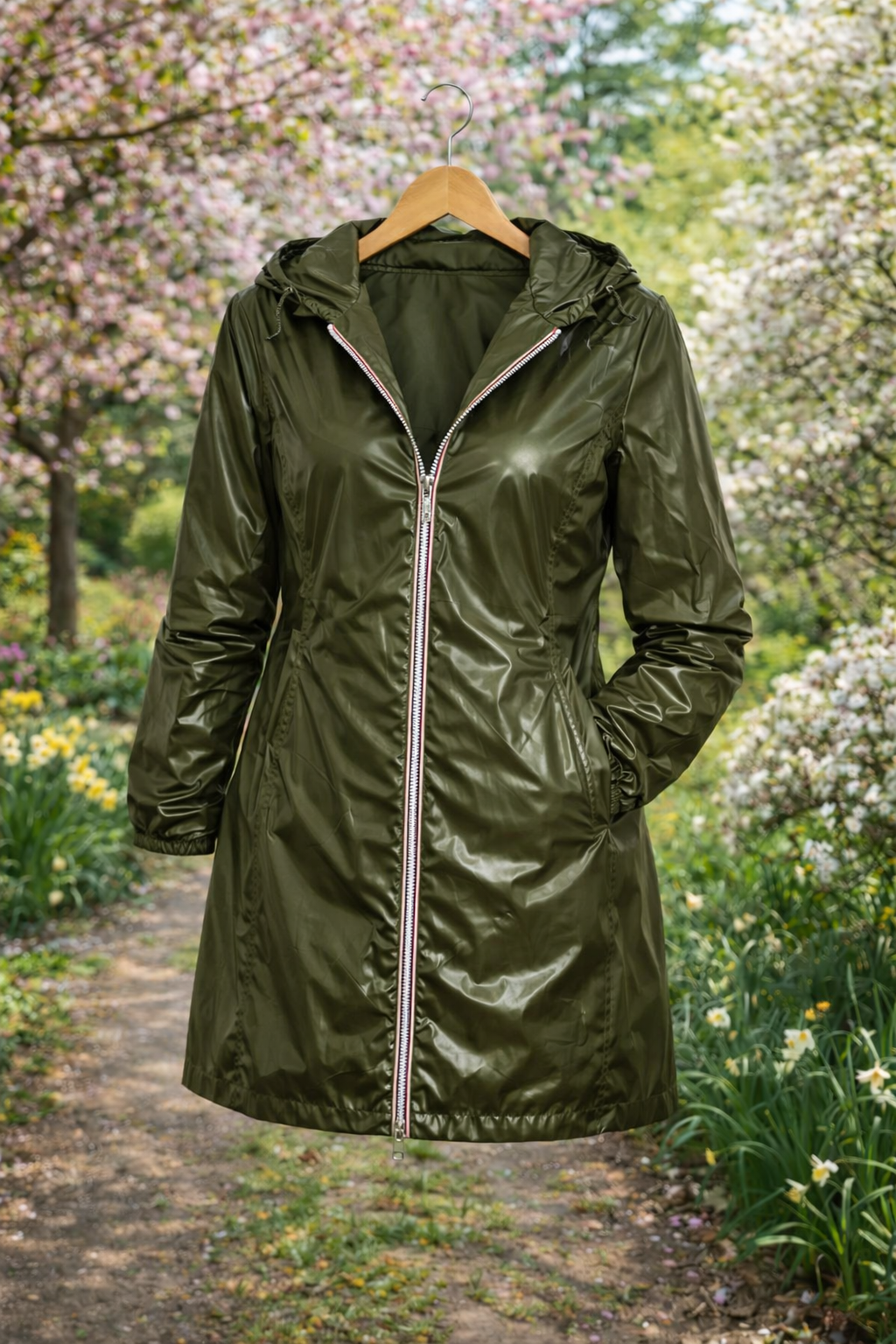 LAURA JO - Coupe-vent imperméable réversible long (Kaki)