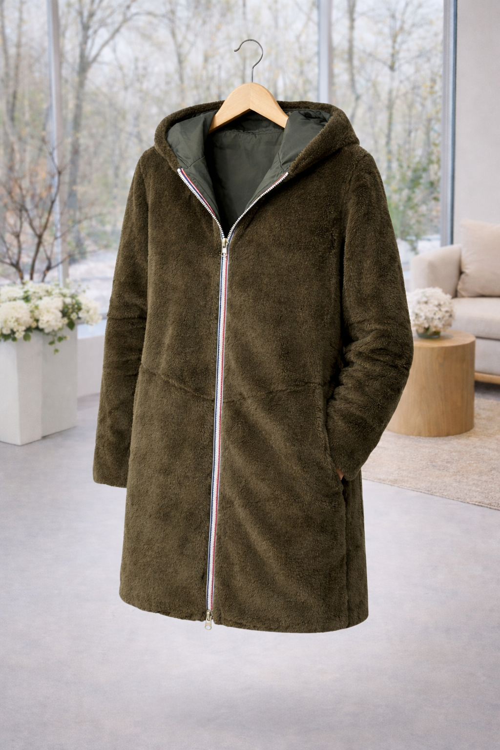 LAURA JO - Imperméable fourré réversible long (Kaki)