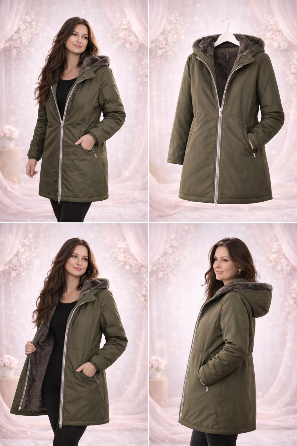 LAURA JO - Imperméable fourré long (Kaki)