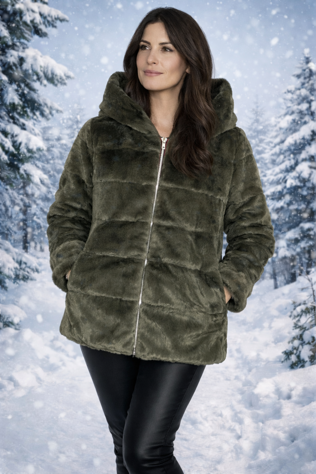 LAURA JO - Imperméable fourré matelassé réversible court (Kaki)