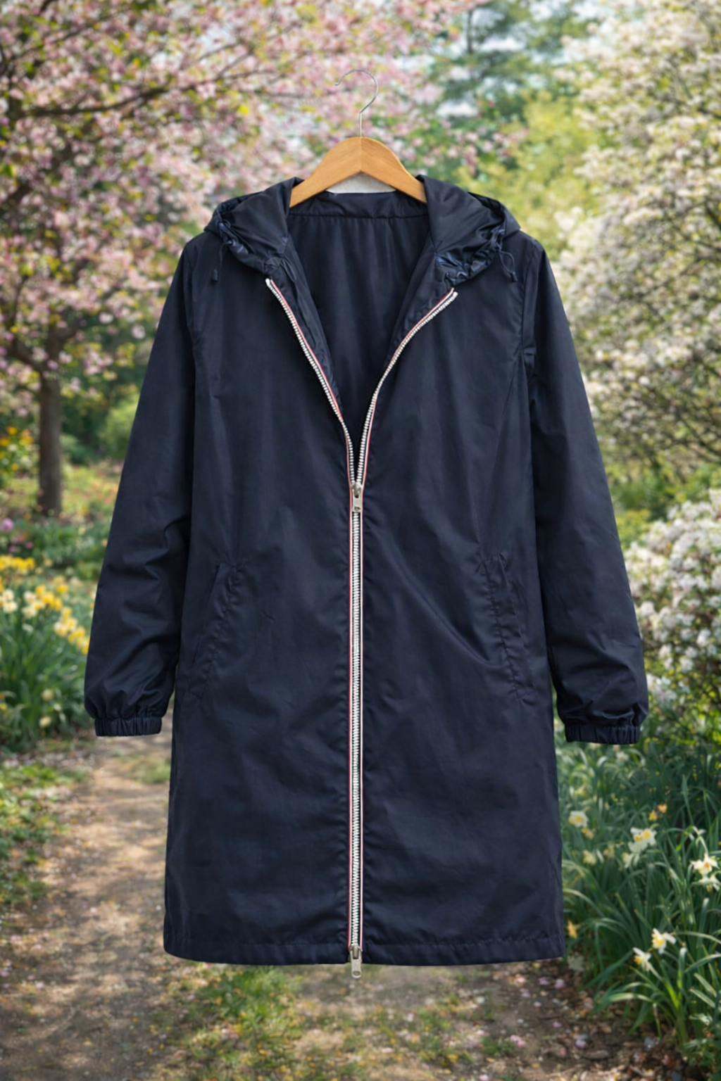 LAURA JO - Coupe-vent imperméable réversible long (Bleu)
