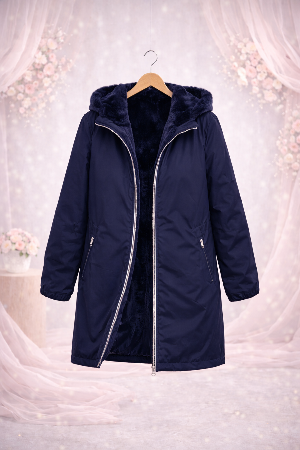 LAURA JO - Imperméable fourré long (Bleu)