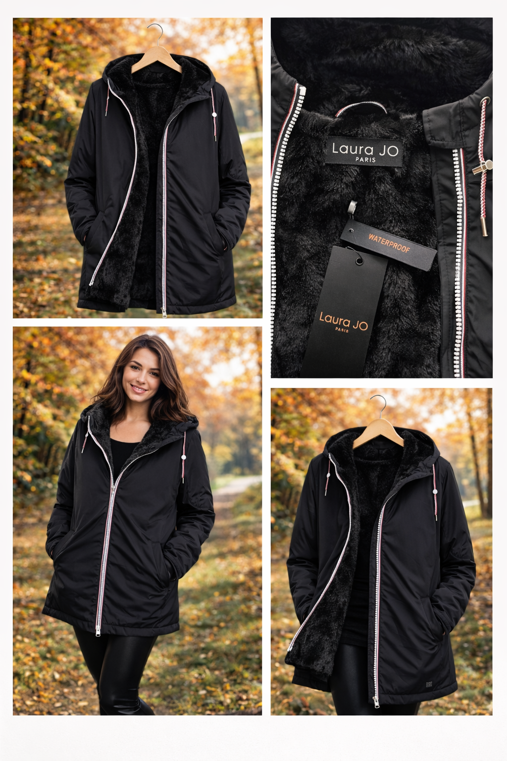 LAURA JO - Imperméable fourré mi-long (Noir)