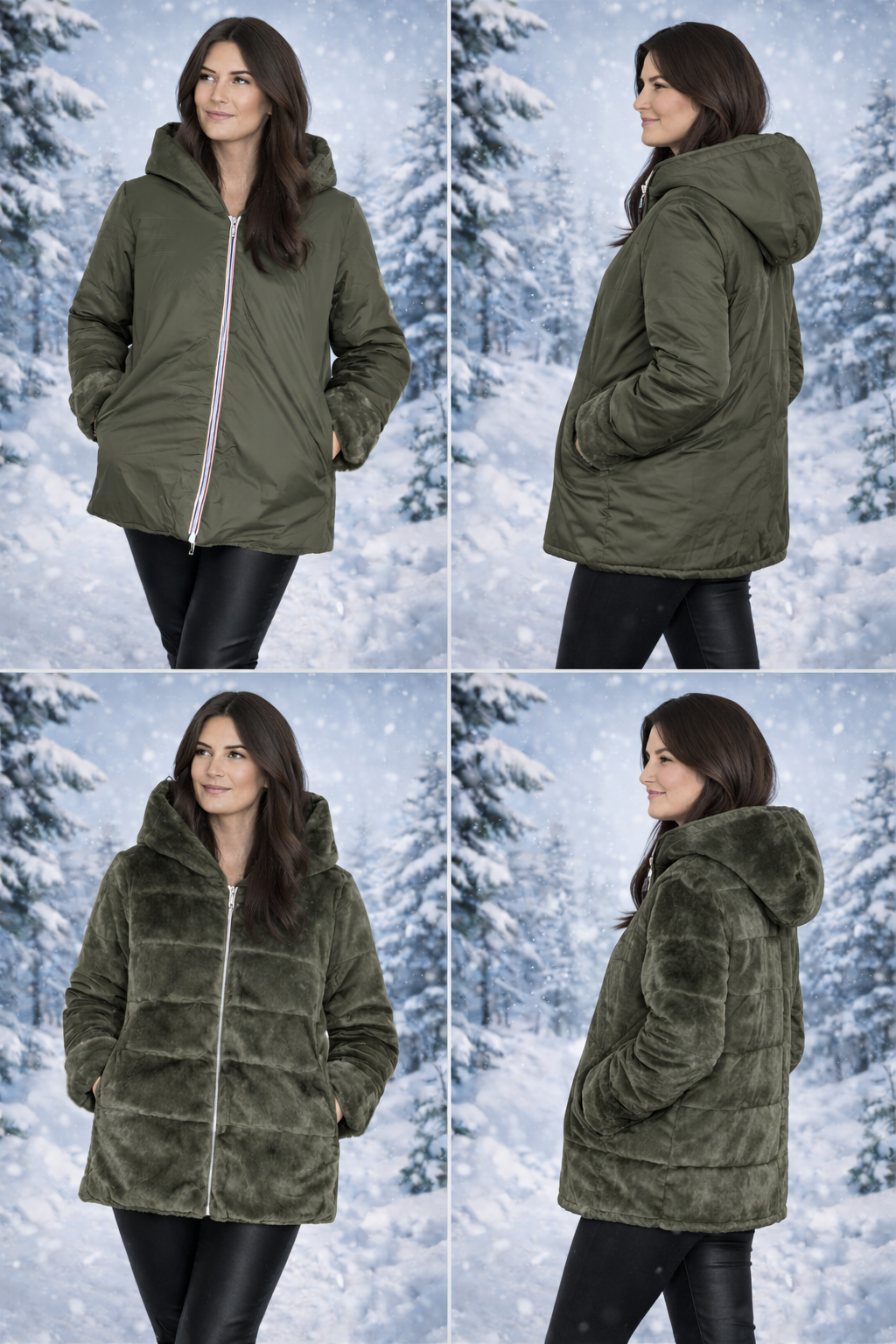 LAURA JO - Imperméable fourré matelassé réversible court (Kaki)